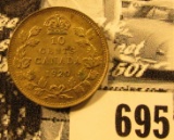 1920 Canada Silver Dime, Choice AU.