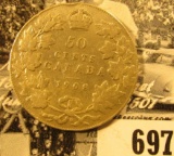 1908 Canada Silver Half Dollar, VG.