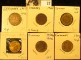 (3) Gem BU 1950D Ten Pfennig Coins; 1949D Ten Pfennig, EF; 1912F Two Pfennig, VF; & 1911G Silver One