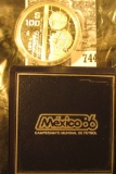 1985 Mexico $100 .925 Fine Silver 1986 World Championship of Football, 33.265 grams, in original cas