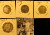 (2) 1899 P both Fine, & 1900 O Fine Barber Quarters; & 1905 S Barber Half Dollar, VG.