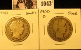 1043 . 1900 P & O U.S. Barber Half Dollars, Good.