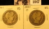 1047 . 1901 P & 1901 O U.S. Barber Half Dollars, VG.