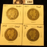 1068 . (2) 1911 P Good to G+; 12 P Good, & 12 D Good++ U.S. Barber Half Dollars.