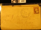 1091 . August 27, 1860 Burlington, Iowa Civil War Cover with postage stamp and cancel.