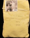 1141 . One hundred 1979 San Francisco Mint Susan B Anthony Dollars in original mint sewn bag.
