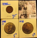 1154 .1978 P BU & 98 D BU KENNEDY HALF DOLLARS; & 1882 INDIAN HEAD CENT, VG