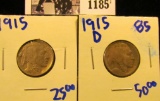 1185 . 1915 P And 1915-D Buffalo Nickels