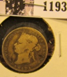 1193 . 1872-H Silver Canadian Quarter