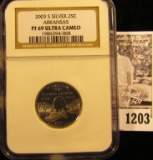 1203 . 2003-S Silver Arkansas Quarter Graded Proof 69 Ultra Cameo By NGC