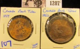 1207 . 1852 Quebec Canadian Bank Token & 1857 Upper Bank Token Half Penny