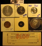 1219 . Jimmy Carter Inaugural Token; 1933 VFW Help The Kiddies Good Luck Token; Mini Penny; Veterans