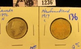 1236 . 1872-H Canadian Quarter And 1917-C Quarter From Newfoundland