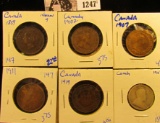 1247 . 1859 Canadian Large Cent, Narrow 9 Variety; 1907 Canadian Silver Quarter; 1902, 07, 11, & 19