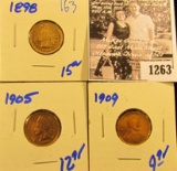 1263 . 1898 Indian Head Penny, 1905 Indian Head Penny, & 1909 Wheat Penny