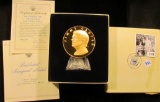 1306 . 1977 Proof Bronze Jimmy Carter inaugural medal with stand and original box. 3” diameter.