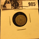 985 . 1852 U.S. Three-Cent Silver, VG+.