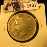 1401 . 1921 P U.S. Peace Silver Dollar, VG-Fine.