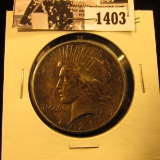 1403 . 1921 P U.S. Peace Silver Dollar, EF.