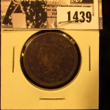 1439 . 1845 U.S. Large Cent, Very Good. Obverse verdigris.