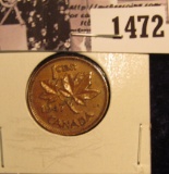 1472 . 1947 No Maple Leaf Canada Cent, Brown AU.