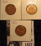 1473 . 1960, 61, & 62 Canada Cents, all brown AU.