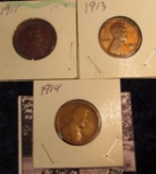 1484 . 1911 P, 13 P, & 14 P Lincoln Cents, Good.