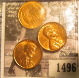 1496 . 1954 D, 55 D, & 58 P Lincoln Cents, Gem BU.