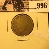 996 . 1884 U.S. Liberty Nickel, Good.