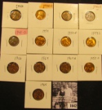 1642 . 1940P, D, 41P, D, S, 54P, D, S, 55S, 64P, D, 65P, & 66P Lincoln Cents all grading from Brown