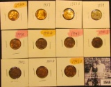 1646 . 1935P, 37P, S, 39P, 40P, D, 41P, S, 42P, D, & S Lincoln Cents all grading from Brown Unc to S