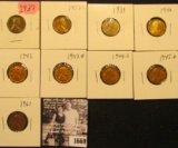 1669 . 1937P, S, 39P, 40P, 42P, D, 44S, 45D, & 61P Lincoln Cents all grading from Brown Unc to Super
