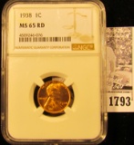 1793 . 1938 P Lincoln Cent NGC slabbed MS65 RD.