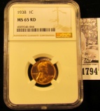 1794 . 1938 P Lincoln Cent NGC slabbed MS65 RD.