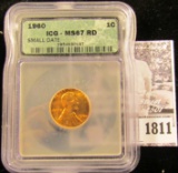 1811 . 1960 P Lincoln Cent ICG slabbed MS67 RD