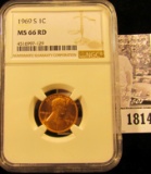 1814 . 1969 S Lincoln Cent NGC slabbed MS66 RD.