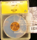 1824 . 1987 P Lincoln Cent ANACS slabbed MS68 Red