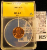1825 . 1987 D Lincoln Cent ANACS slabbed MS67 Red