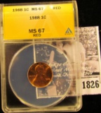 1826 . 1988 P Lincoln Cent ANACS slabbed MS67 Red