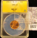 1827 . 1991 P Lincoln Cent ANACS slabbed MS67 Red