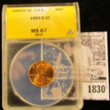 1830 . 1993 D Lincoln Cent ANACS slabbed MS67 Red
