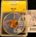 1833 . 2003 D Lincoln Cent ANACS slabbed MS68 Red