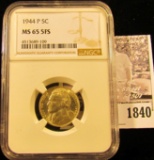 1840 . 1944 P U.S. Silver War Nickel NGC slabbed MS65 5FS