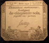 FRENCH 1793 50 SOLS BANKNOTE FROM THE ASSIGNAT FRENCH REVOLUTION.