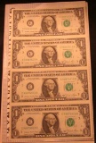 Lot 1855 Series 1981 Four Note Uncut Sheet of $1.00 Federal Reserve Notes. Crisp Unc