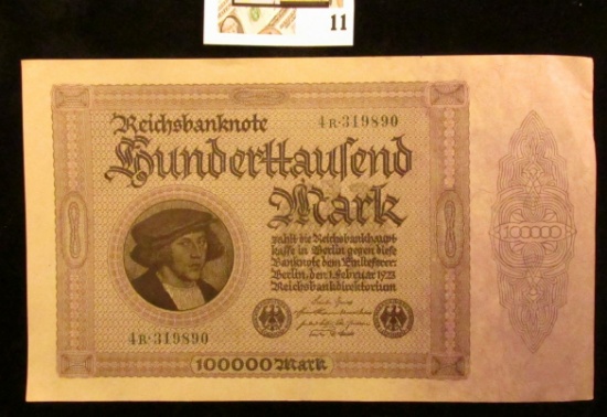 1923 Unc 100,000 mark German note.