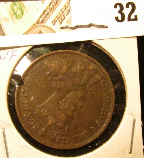 1919 Very Fine Canada Large Cent. Large notch in the edge.