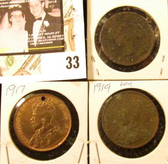 190?, 1917 Holed, & 1919 (Corrosion) Canada Large Cents.