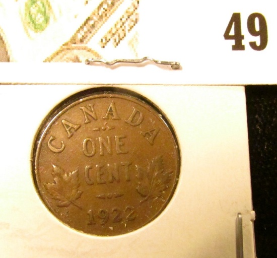 1922 Canada small Cent, Key date, Fine.