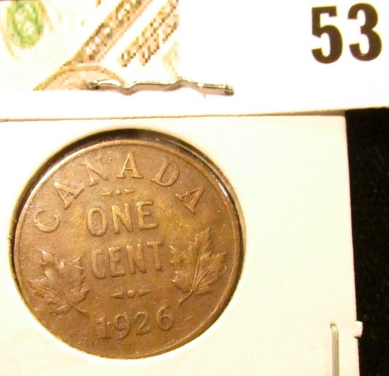 1926 Canada small Cent, Key date, Very Fine.